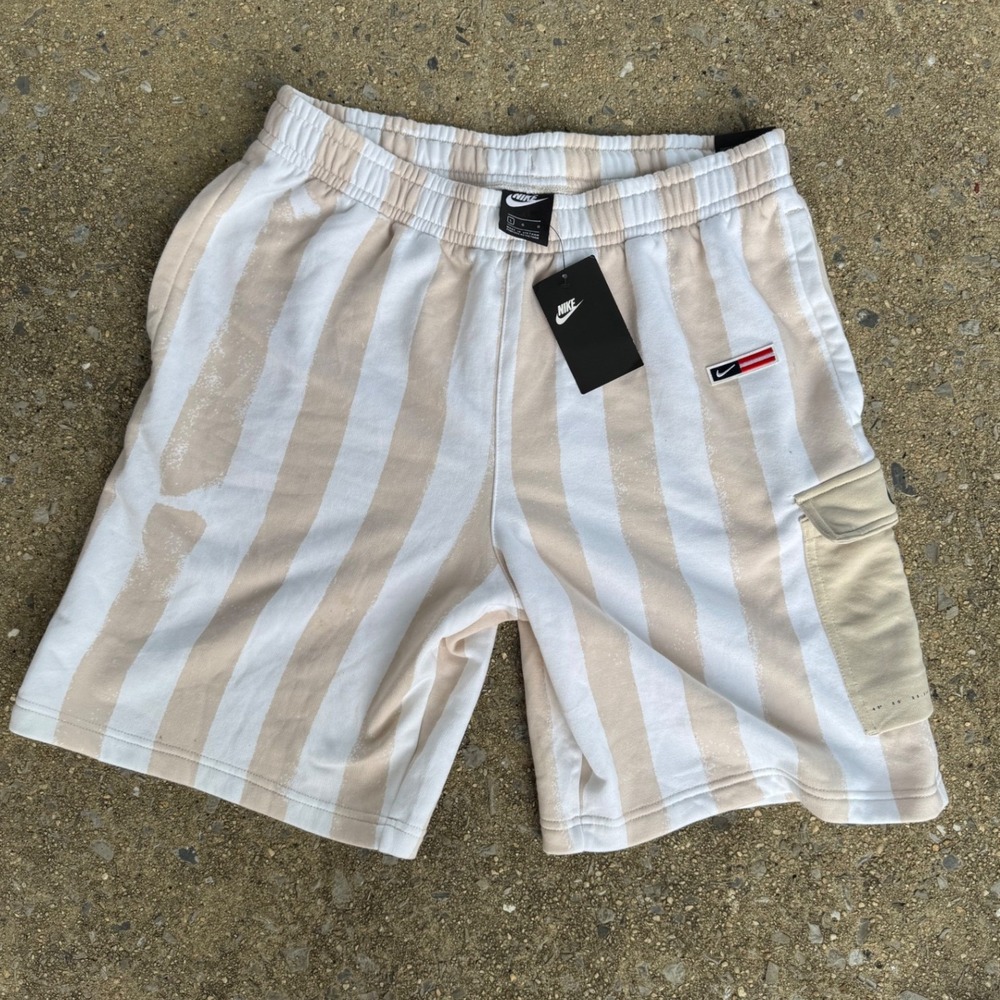 Nike Mens French Terry Cargo Shorts Tan White Striped DM6881-252 New L